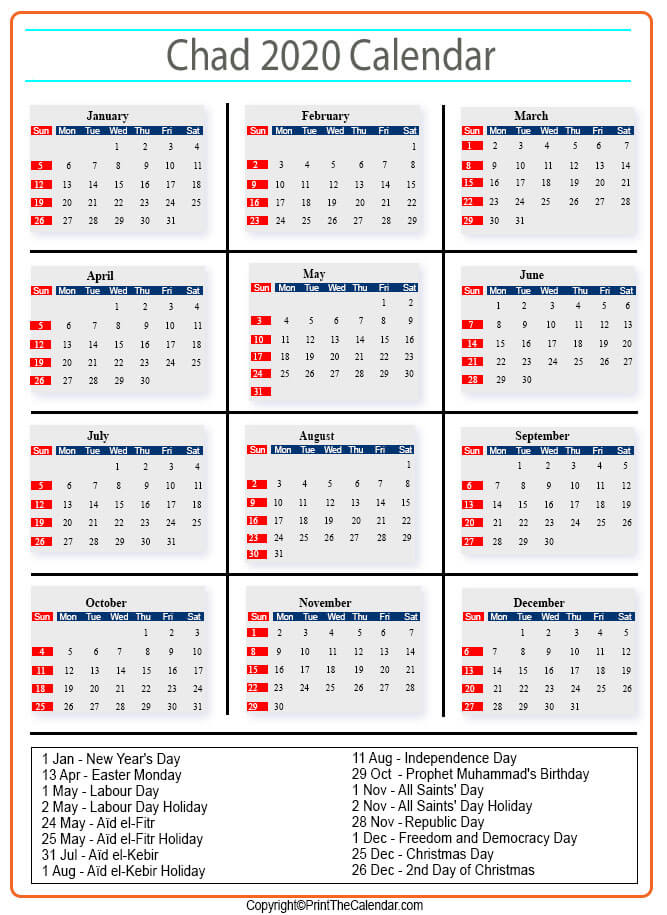 Chad Calendar 2020